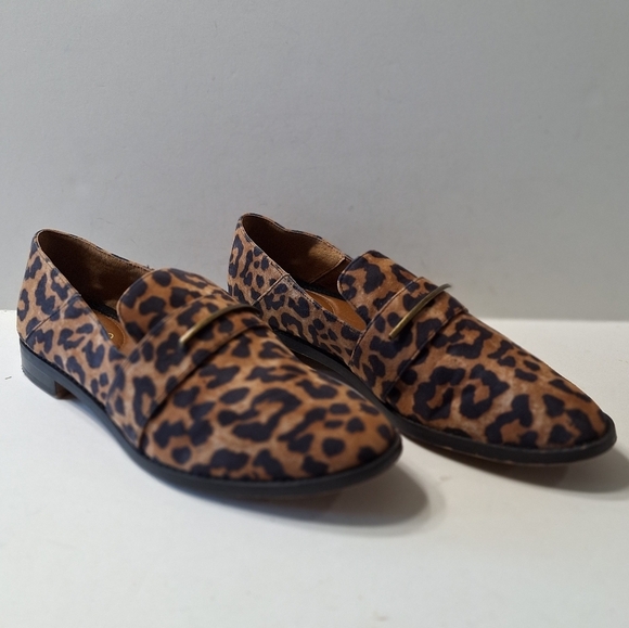 Franco Sarto Brown Black Harrow Leopard Print Preppy Slip On Loafers Size 7 - Picture 2 of 14